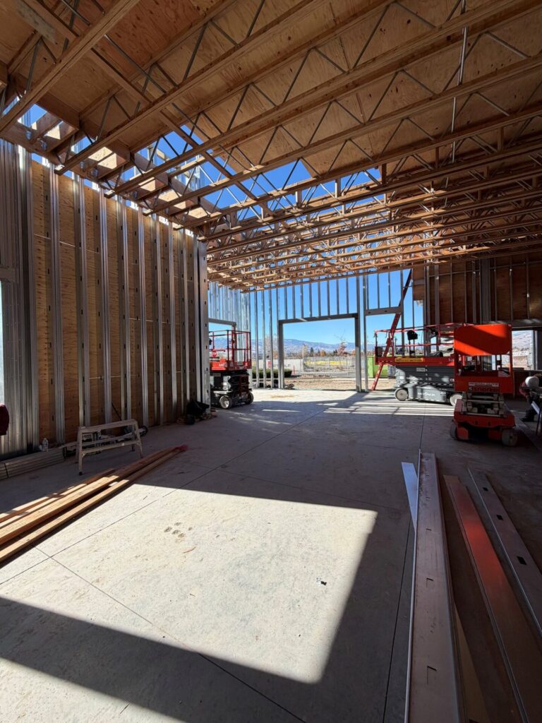 Yard House interior wall and ceiling framing